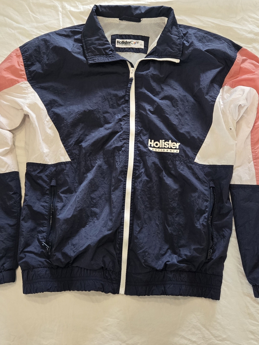 Hollister Navy, White & Coral Color-Block Windbreaker